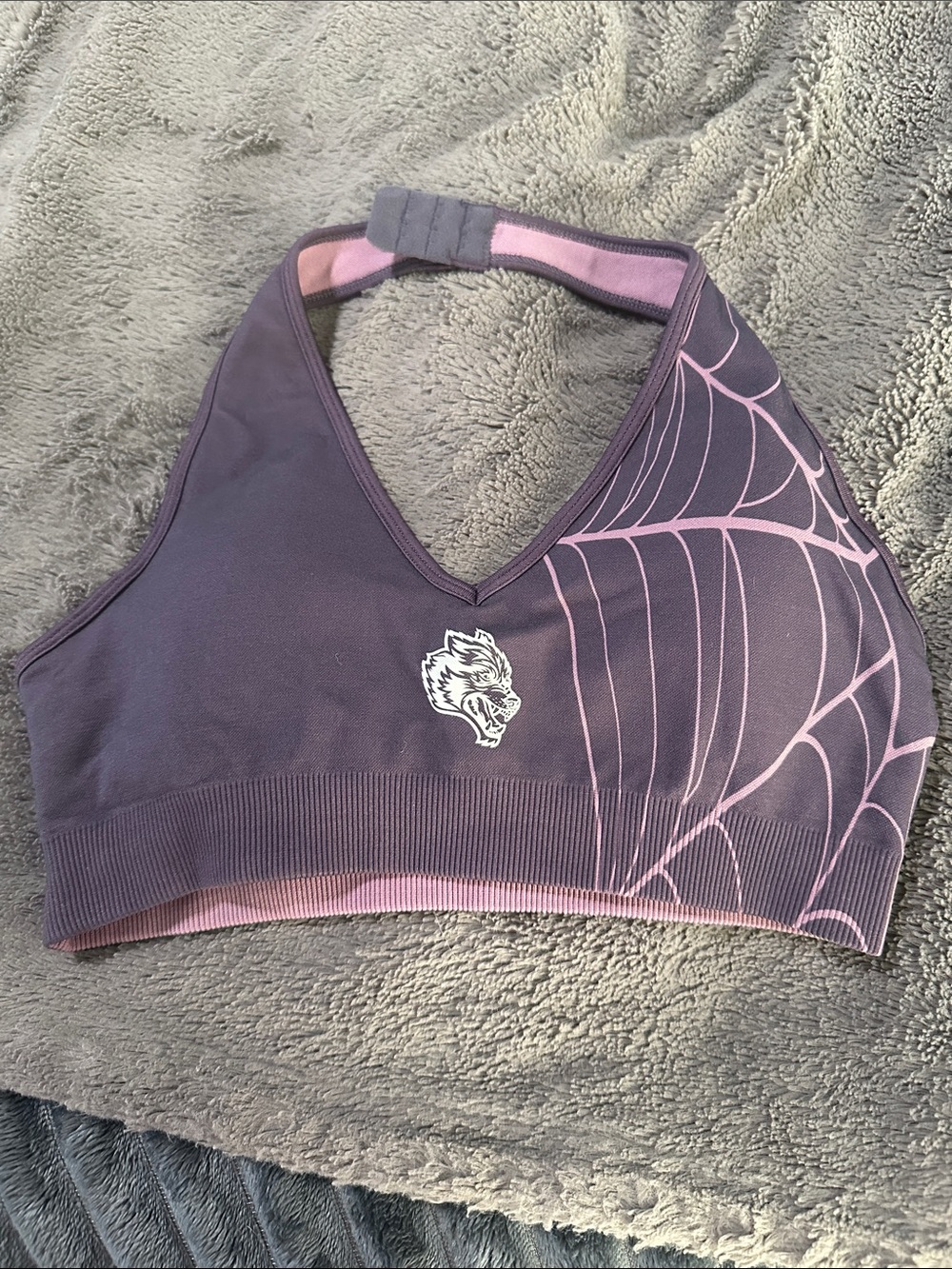Darc Sport Purple Halter Swim Top with Pink Web Design